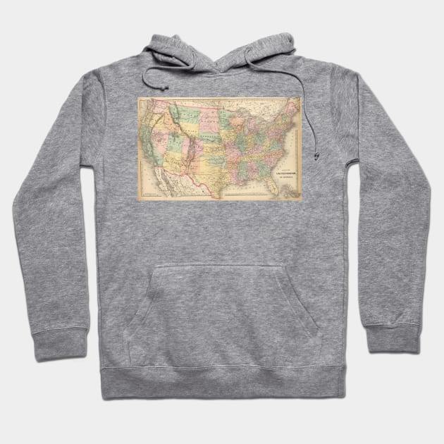 Vinage Map of The United States (1873) Hoodie by Bravuramedia